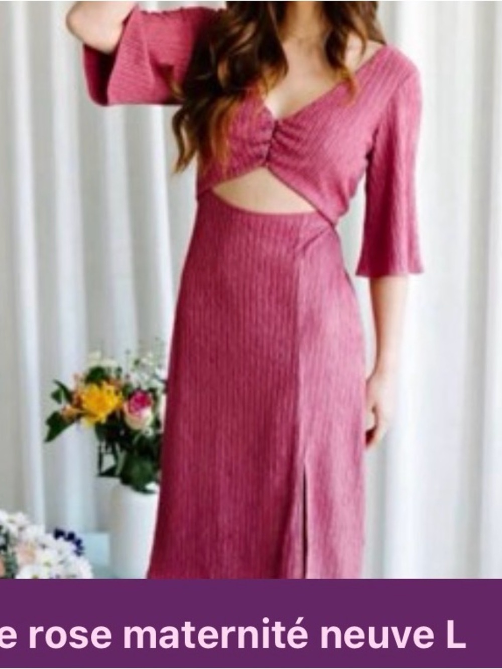 Rose Maternité X Lait de poule Midi maternity Dress with Cutout & Slit - Size L